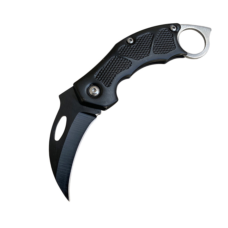 Small Folding Knife Portable Camping Knife NEW Multi function Stainless Steel Outdoor Pocket Knife EDC Tool MINI Cutter Curved Blades Karambit Black