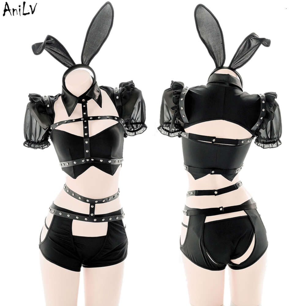 Ani Anime Game Robot Girlfriend Bunny Girl Uniform Costume Women Nightclub Waiter Rivet Belt Strap Pamas Lingerie Cosplay