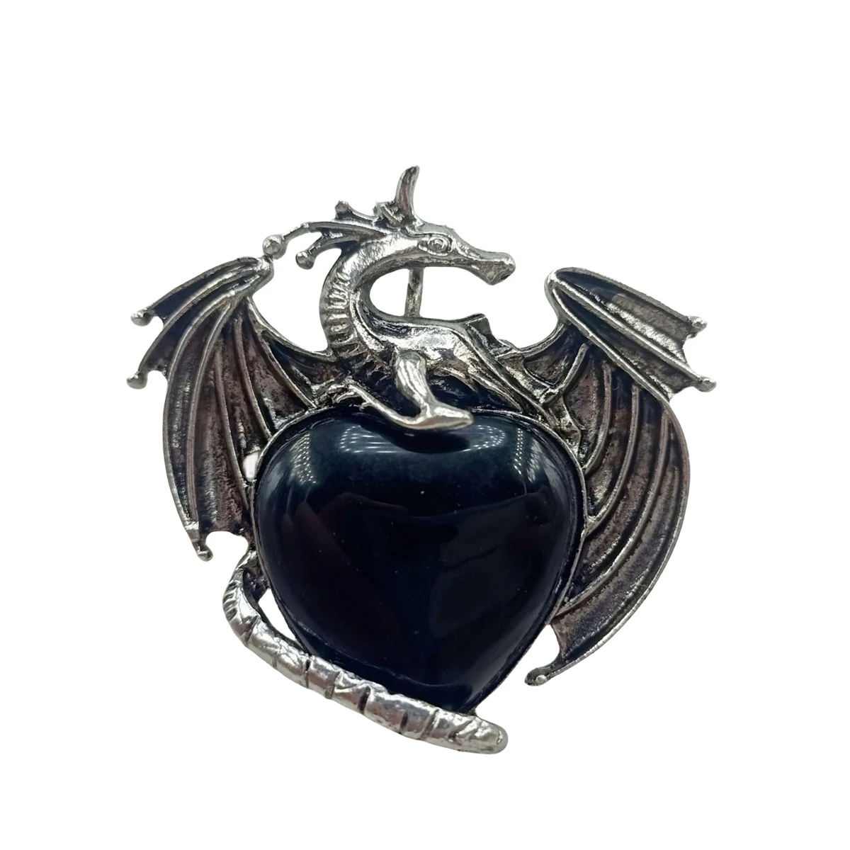 Set di pendenti con ali di drago in lega d'argento in stile medievale europeo con ciondolo in pietra preziosa a forma di cuore, regalo di anniversario in cristallo naturale