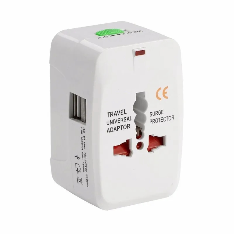Allt i en Universal Global International Plug -adapter 2 USB Port World Travel AC Power Charger Adapter med au US UK EU Plug med detaljhandelspaket