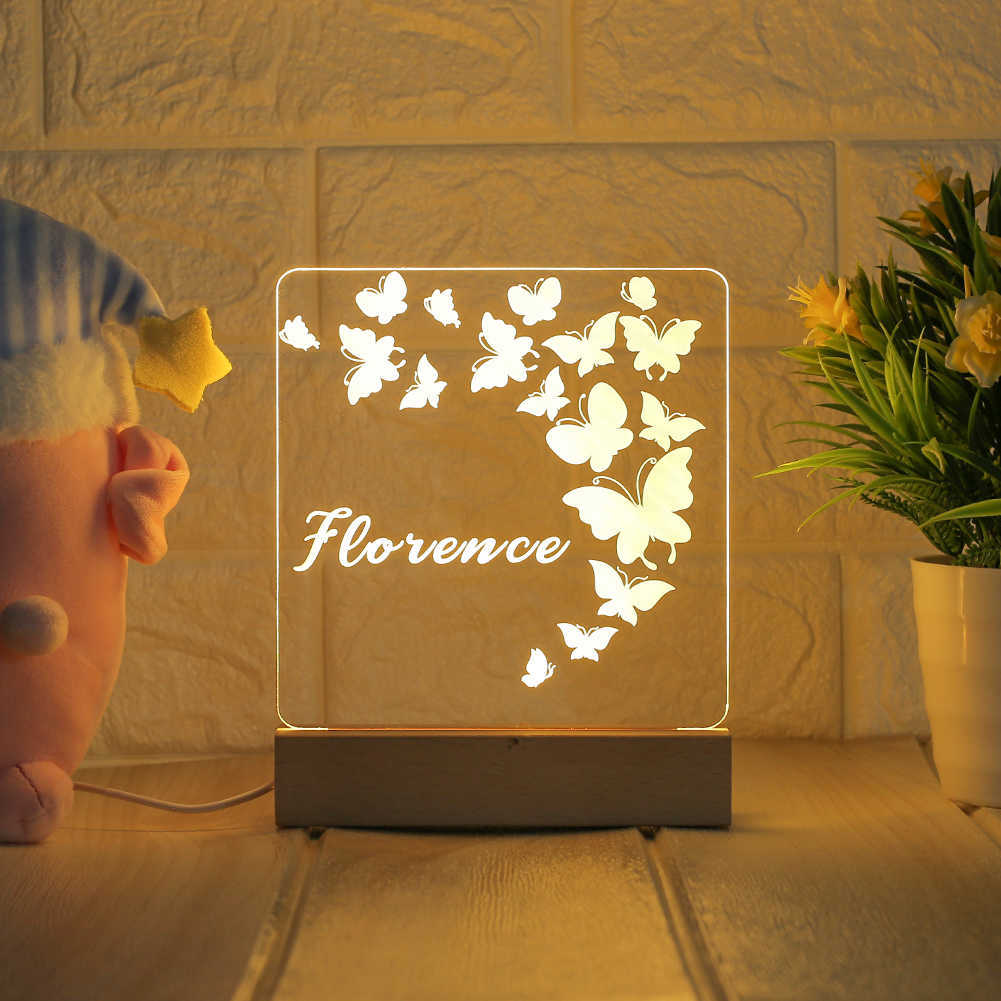 Nocne światła Spersonalizowane nocne światło USB Dostosowane imię 3D Lampa Luminaria Anniversary Birthday Birthday Day Mother's Day's Day Prezent P230331