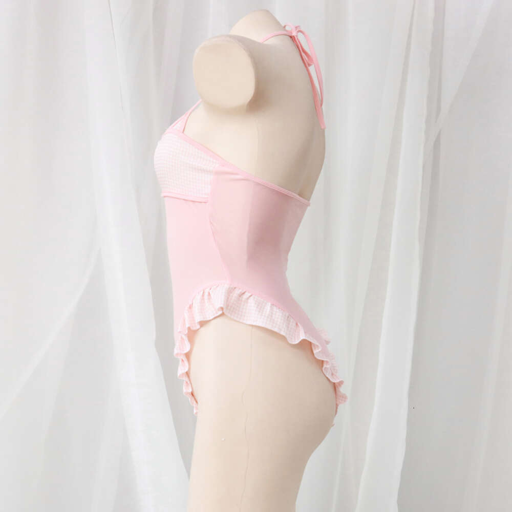 Ani Kawaii Girl Anime Bow Hollow One-piece Swimstuit Unifrom Women Pink Bodysuit Swimwear Ruffles Pamas Costumes Cosplay cosplay