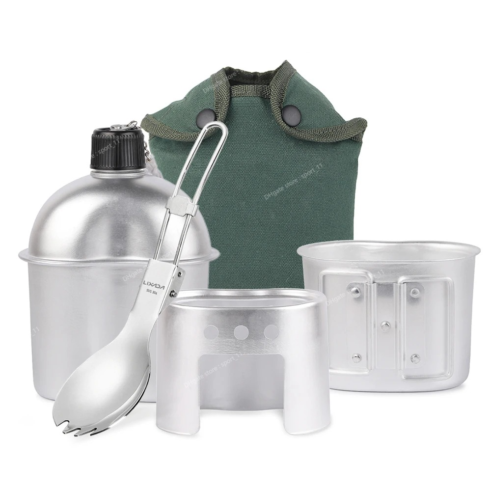 Militär-Kantinenbecher, Camping-Holzofen-Set, Outdoor-Kantinenbecher, faltbarer Spork-Außenkocher für Camping, Wandern, Rucksackreisen, Campen, Kochen