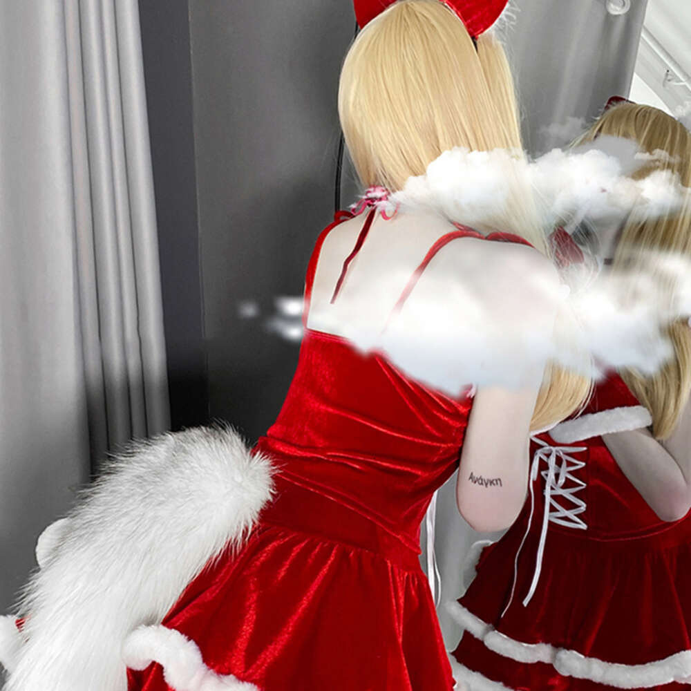 Ani 2022 Feliz Navidad niña Spaghetti vestido de tirantes uniforme trajes mujeres Santa Claus camisón de felpa disfraces Cosplay