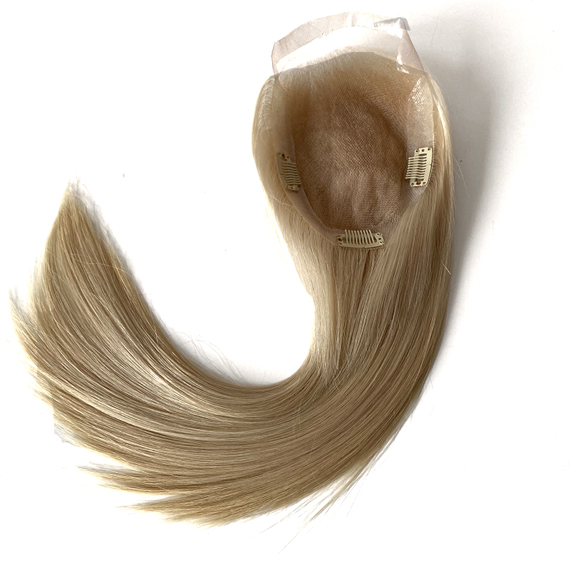 16 Inches European Virgin Human Hair Double Drawn Thick Ends Blonde Color 613# 180% Density 5x7 Swiss Lace Topper Closure