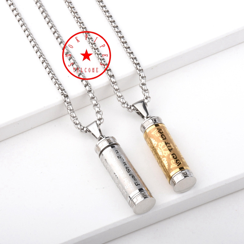 Cool Smoking Stainless Steel Pendant Portable Removable Storage Container Snuff Bottle Pill Spice Miller Tobacco Case Pill Stash Box Necklace Cigarette Holder DHL