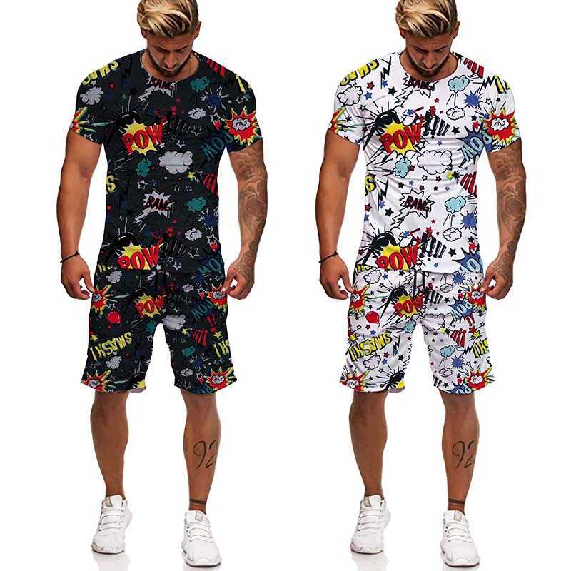 Męskie dresy śmieszne 3D kreskówka drukują męskie szorty T-shirt Suit 2022 Summer męski sportowy odzież Zestaw Hip Hop Tee Top Streetwear Men Ubranie W0322