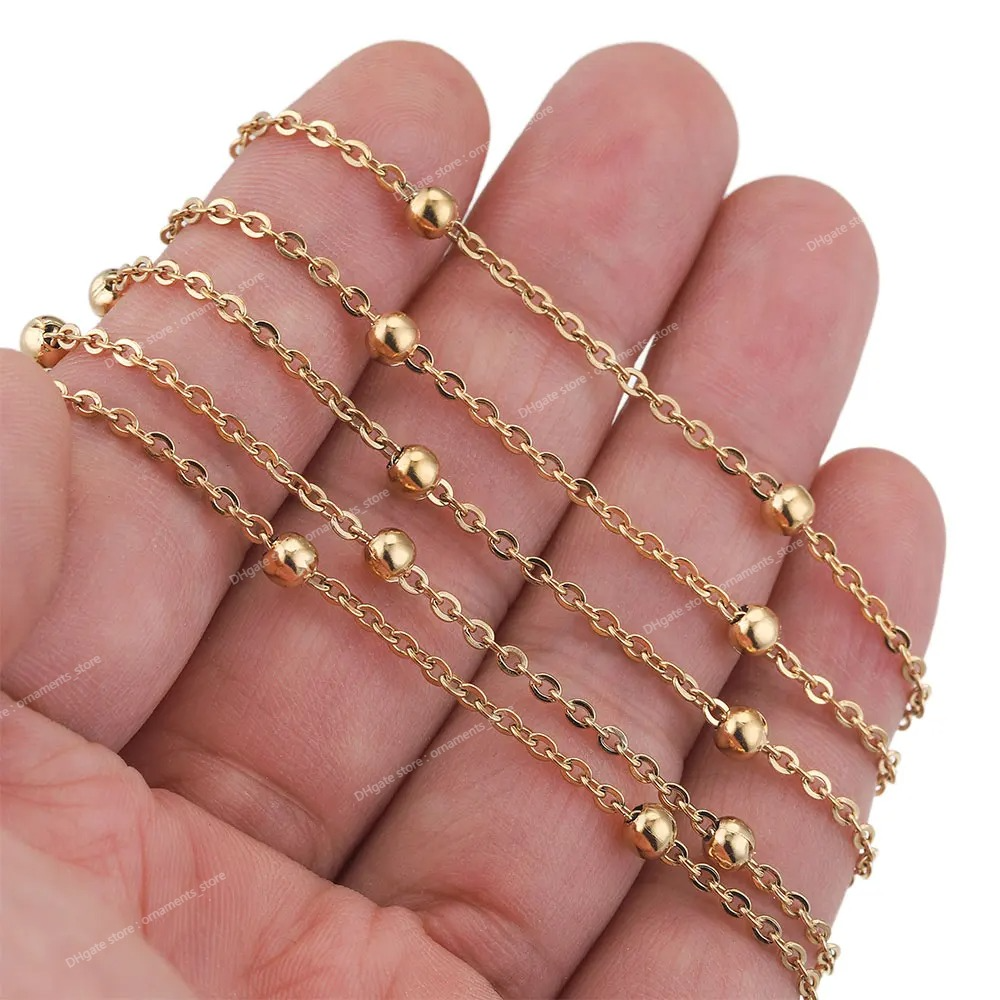 2M Stainless Steel Beaded Ball Cable Rolo Chains Bulk Plating Gold Chain for Jewelry Making Supplies Necklace Wholesale Items Jewelry MakingJewelry Findings