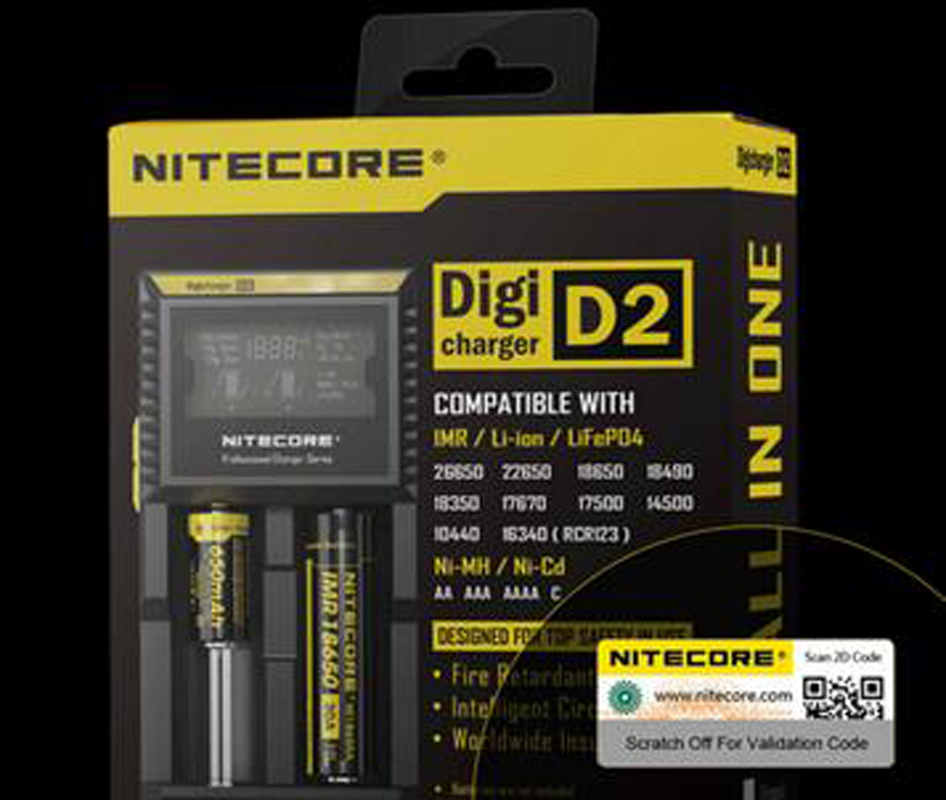 Authentique chargeur Nitecore D2 Digicharger LCD batterie intelligente 2 doubles emplacements Charge pour IMR 16340 18650 14500 26650 18350 batterie Li-ion universelle Vs UM2 Q2