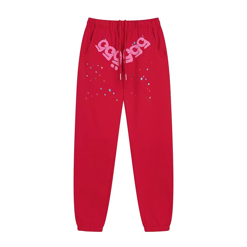 Mensbyxor Y2K Designer Pants SP5der Young Thug 555555 Trapstar Men Women Pants High Quality Foam Print Spider Web Graphic Pink Sweatpants Y2K S-XL