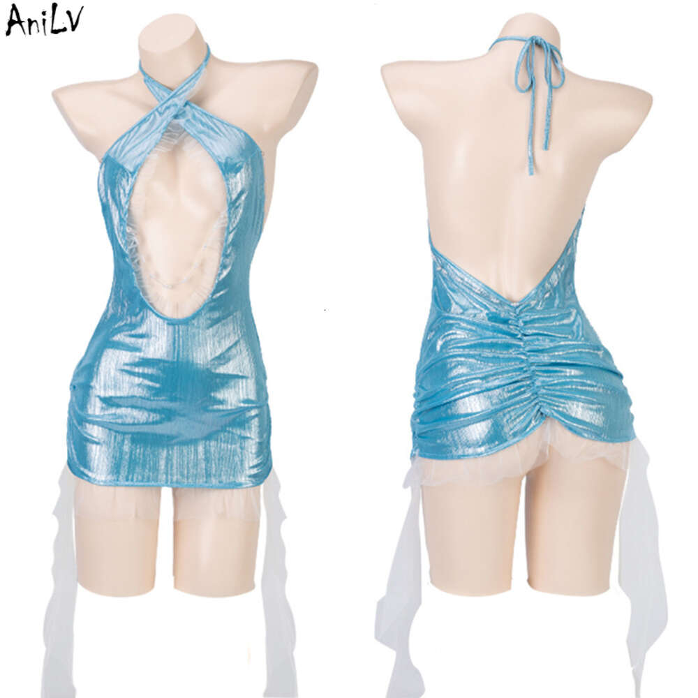 Ani Donna Croce Halter Laser Abito senza schienale Temperamento Uniforme Nastro di chiffon Camicia da notte cava Pamas Outfit Costumi cosplay