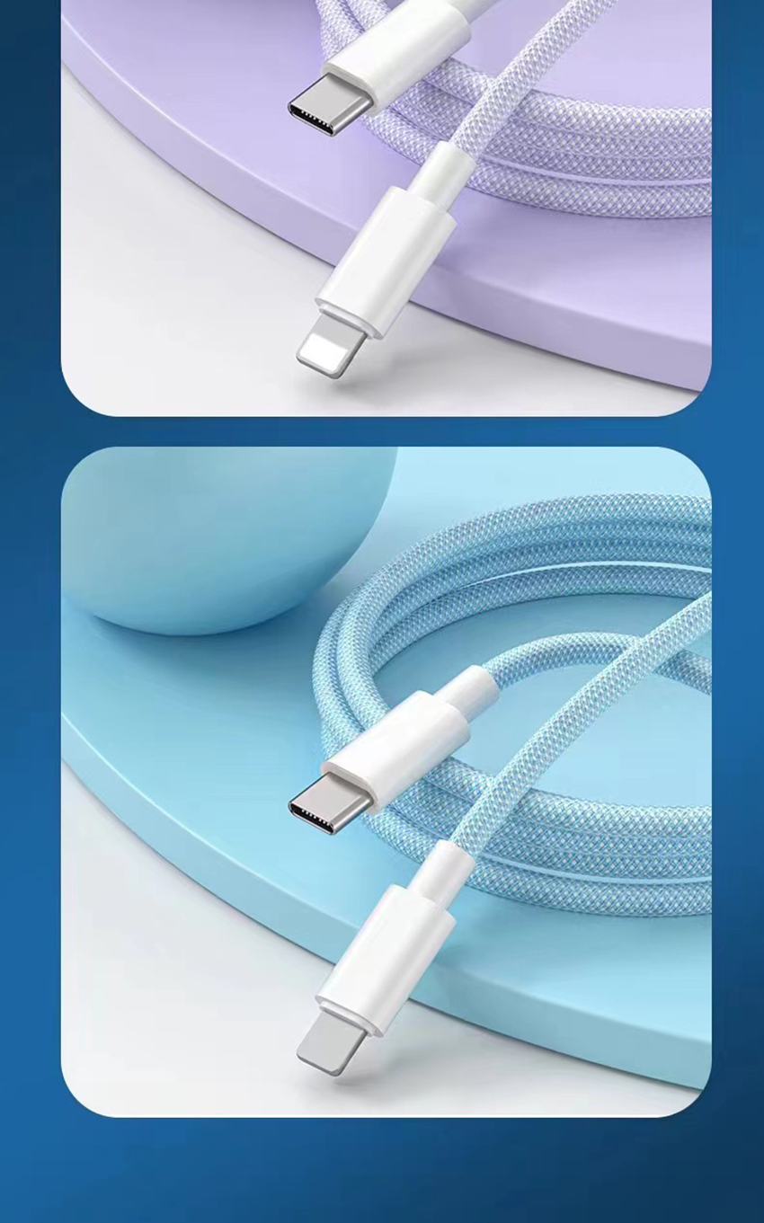 PD 20W Colors Braid USB-C شحن سريع لشحن Samsung Xiaomi Huawei