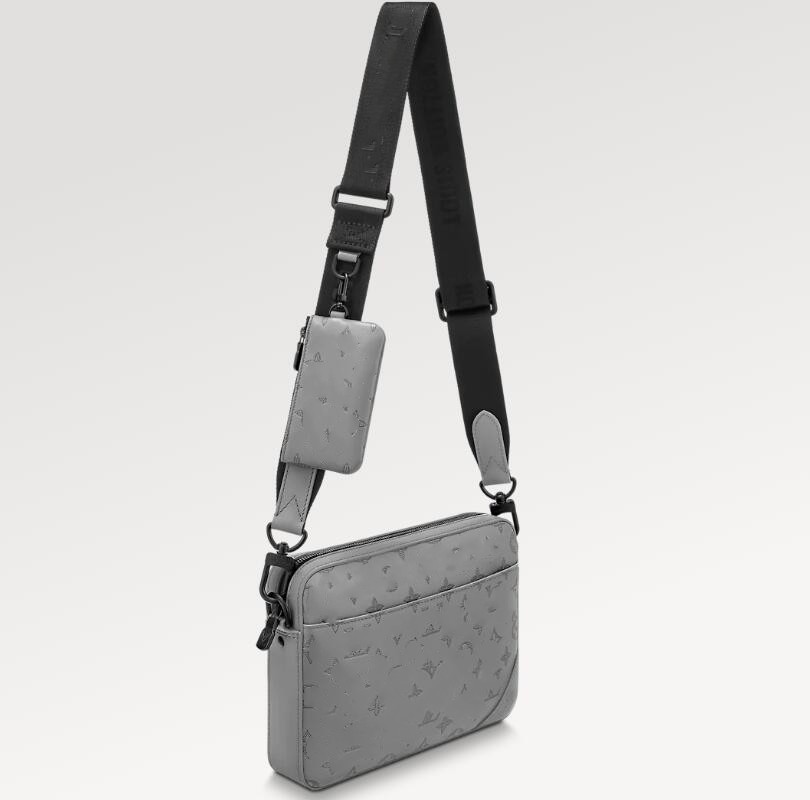 남자 패션 캐주얼 디자인 럭셔리 듀오 메신저 가방 크로스 바디 가방 고품질 탑 5A 정품 가죽 지갑 파우치 지갑 2 컬러 크기 26cm