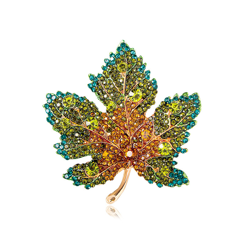 Luxury Full Crystal Shiny Maple Leaf Brooches Pins For Women Girls Vintage Decoration Boutique Party Corsage Jewelry