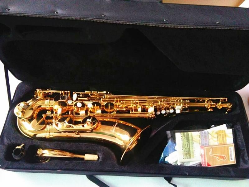 Saxophones ténor T-902 professionnels Bb Tune B, saxophone plat en laiton plaqué or, instruments de musique avec étui