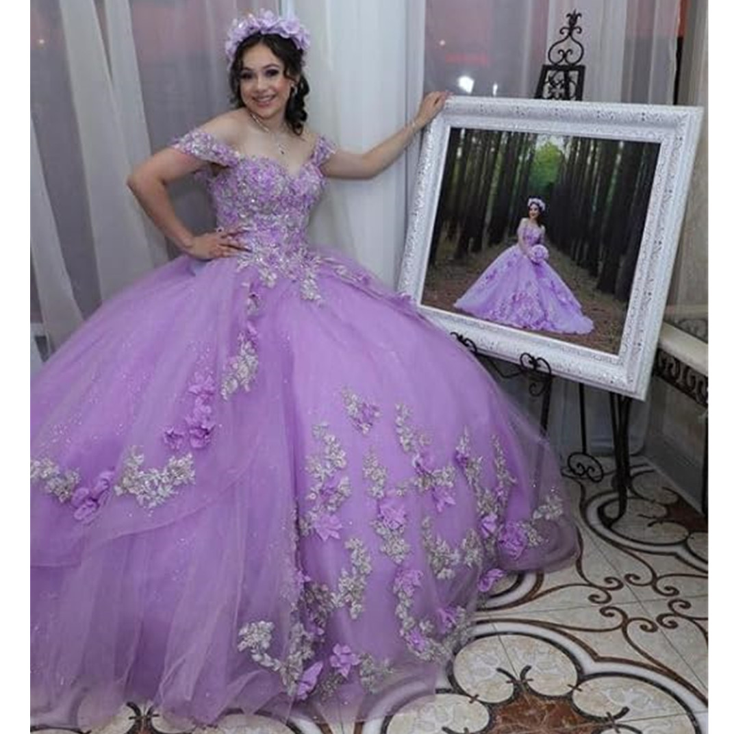 Babados quinceanera vestidos de baile floral rendas apliques vestido de 15 anos miçangas fora do ombro robes de soiree