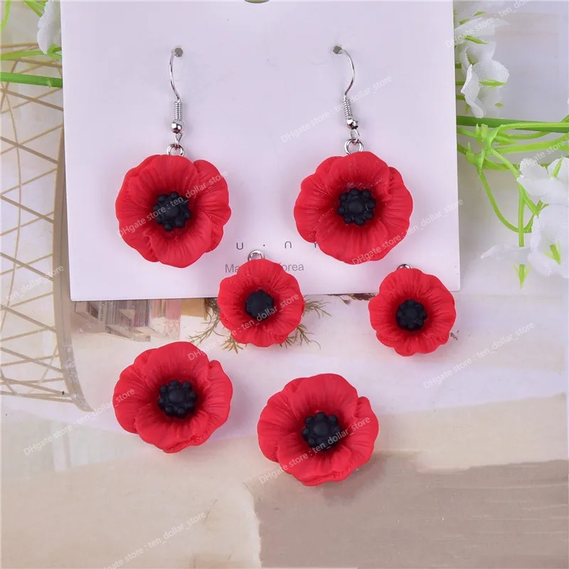 10 unidades/20 unidades/pacote amuletos de papoula para o dia Anzac, pingentes de flores de resina para pulseira, brinco, faça você mesmo, joias da moda, acessórios de joias