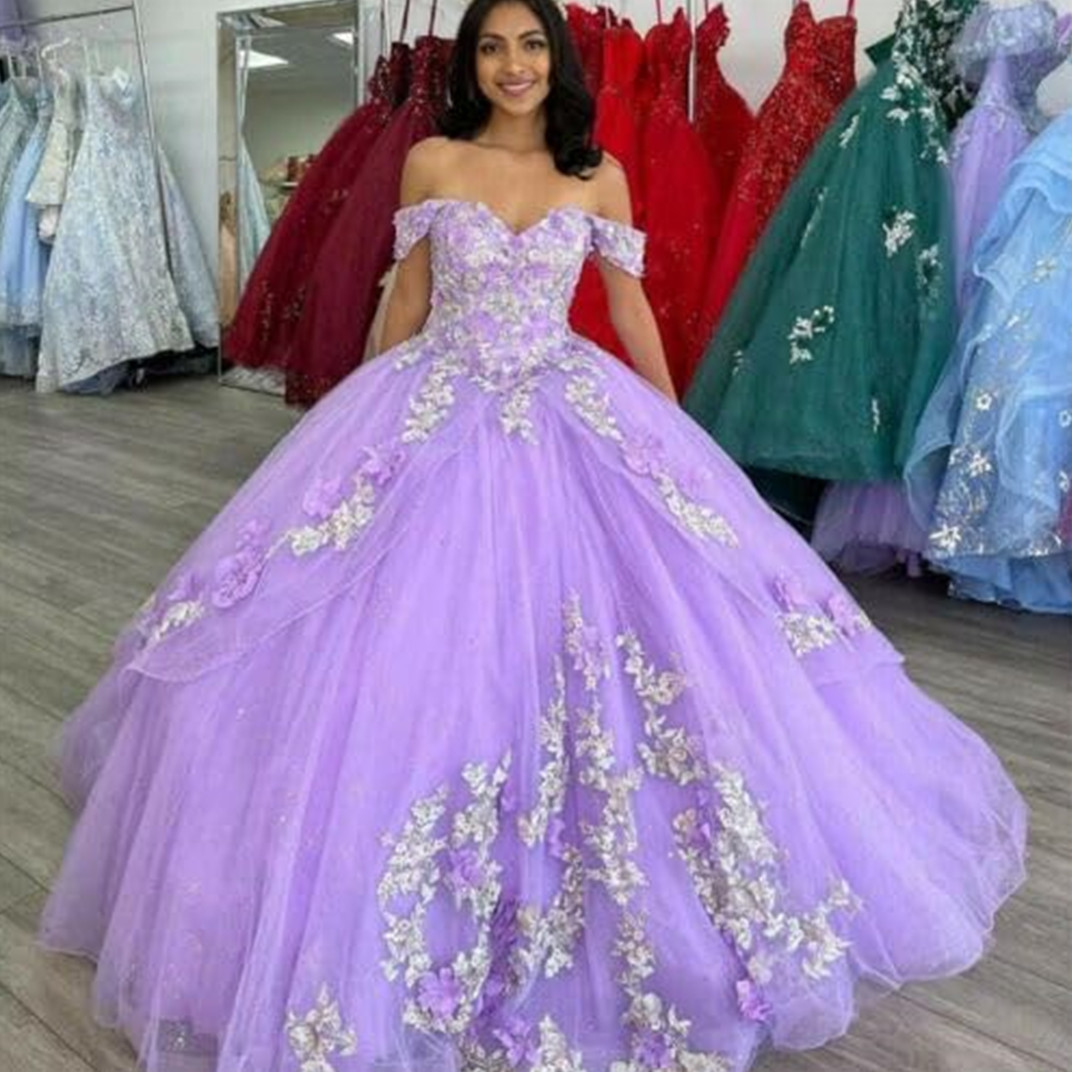 Ruffles Quinceanera Prom Dresses Floral Lace Appliques Vestido De 15 Anos Beading Off the Shoulder Robes de Soiree