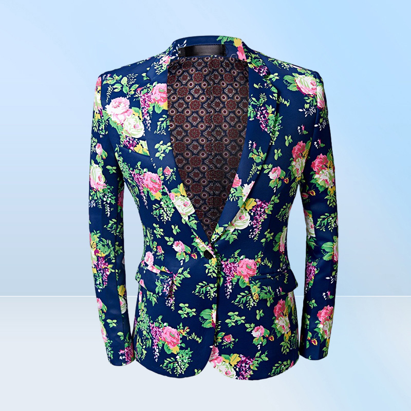 Conjunto de trajes de 2 piezas con estampado floral para hombre, trajes de boda para fiesta de graduación, Blzer con pantalones, corte entallado, un botón, Terno Masculino3236728