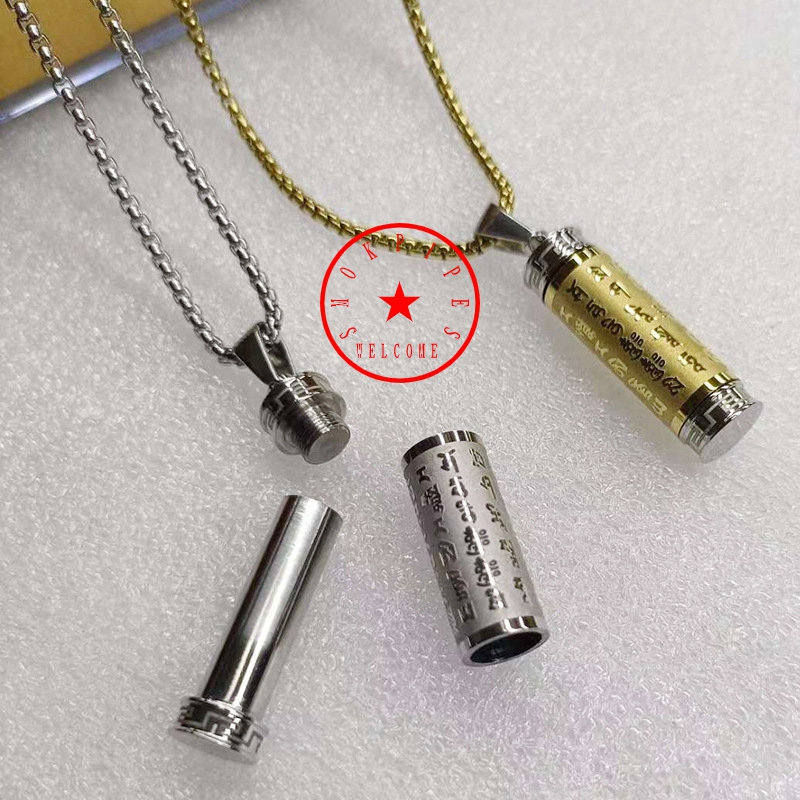 Cool Smoking Stainless Steel Pendant Portable Removable Storage Container Snuff Bottle Pill Spice Miller Tobacco Case Pill Stash Box Necklace Cigarette Holder