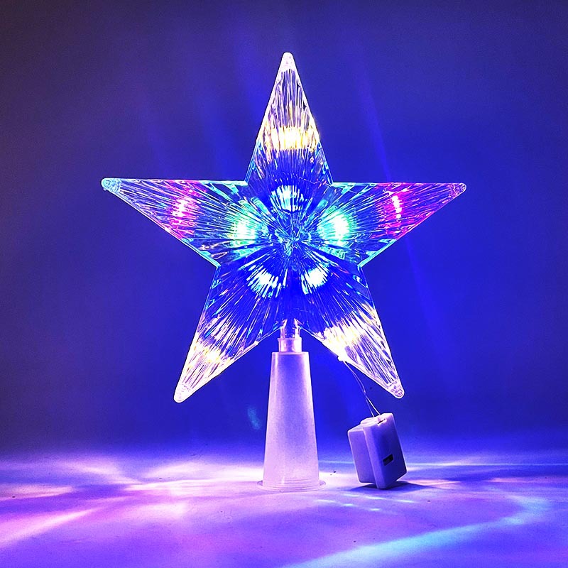 15cm Christmas tree top star flashing light Warm color transparent plastic star with lights