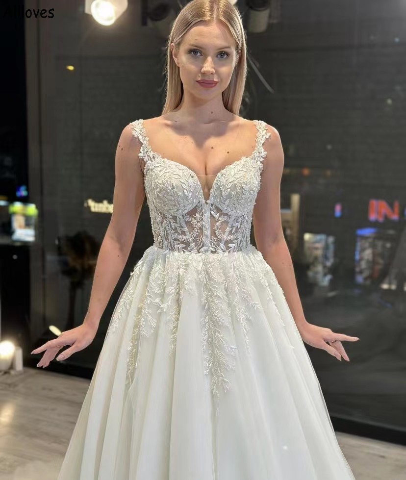 Plus Size Maternity A Line Wedding Dresses For Women See Through Corset Lace Appliqued Bridal Gowns With Spaghetti Straps Tulle Sweep Train Vestidos De Novia CL2122