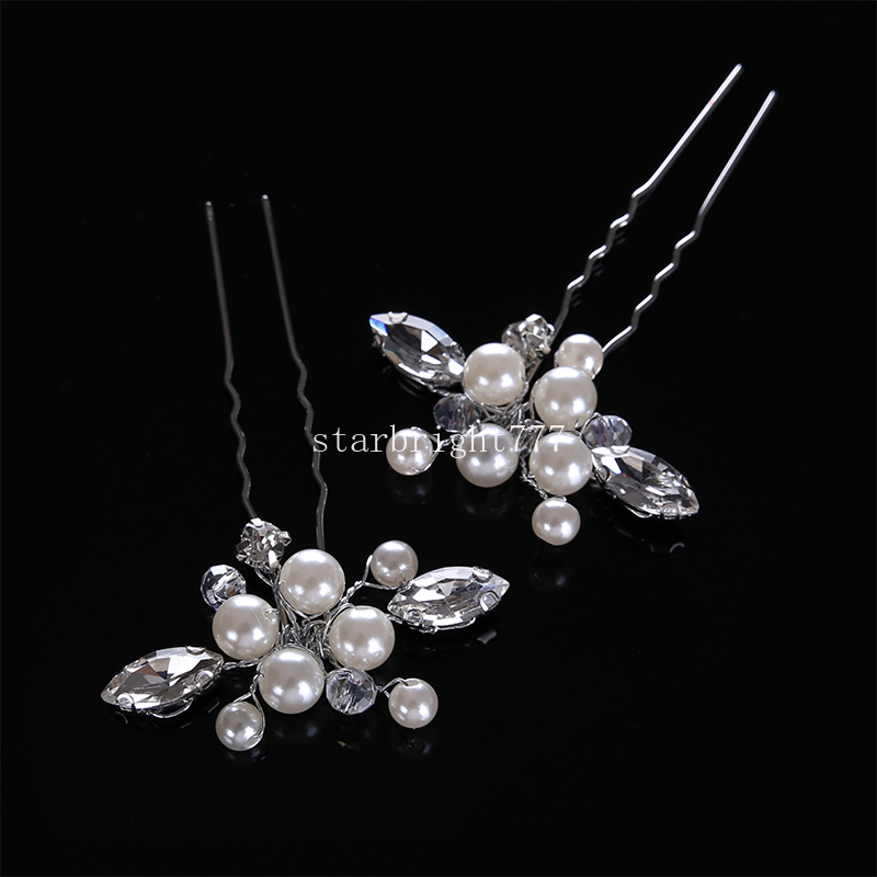 Nya Pearl Flower Hair Pins Forks Clips For Women Crystal Hairpins Bridal Wedding Bride Headpiece Brudtärna Hårtillbehör