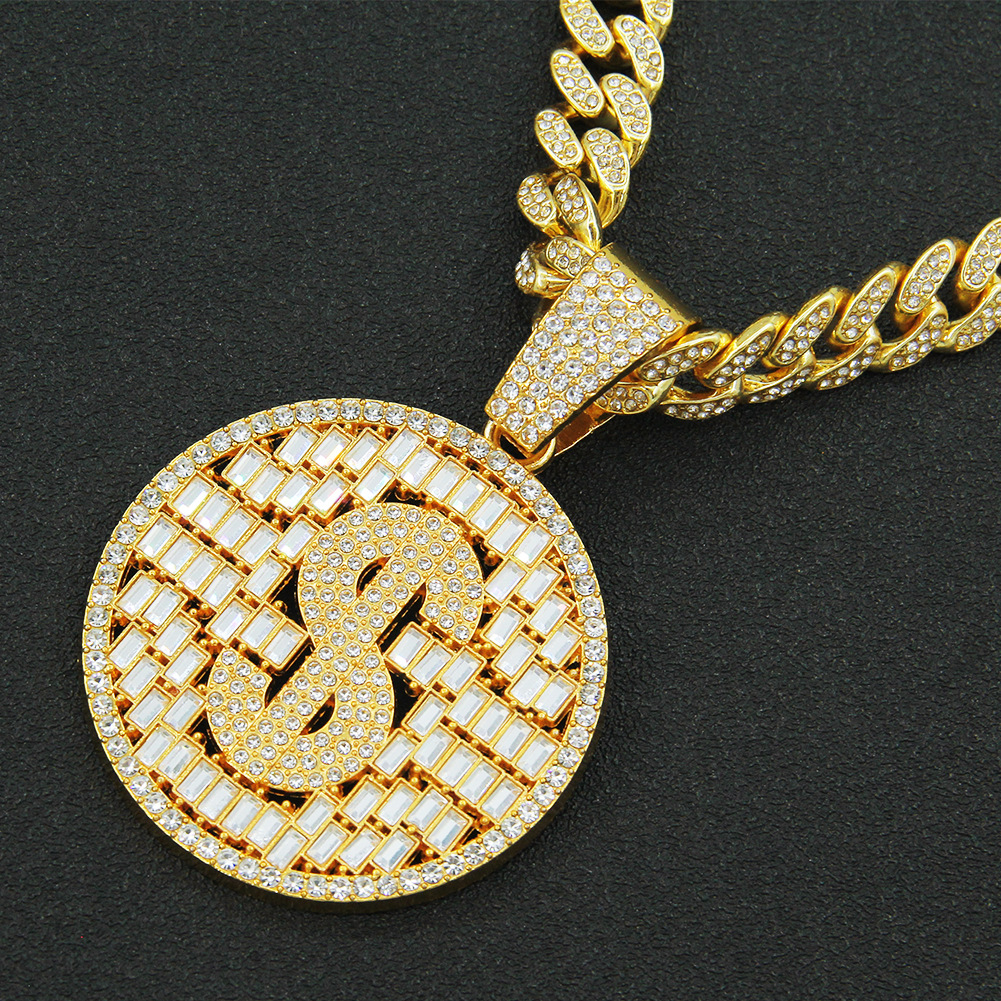 Männer Hip-Hop Voller Diamant Dollar Hohle Anhänger Halsketten Kubanische Kette Halskette Schmuck Geschenk Mann In loser Schüttung