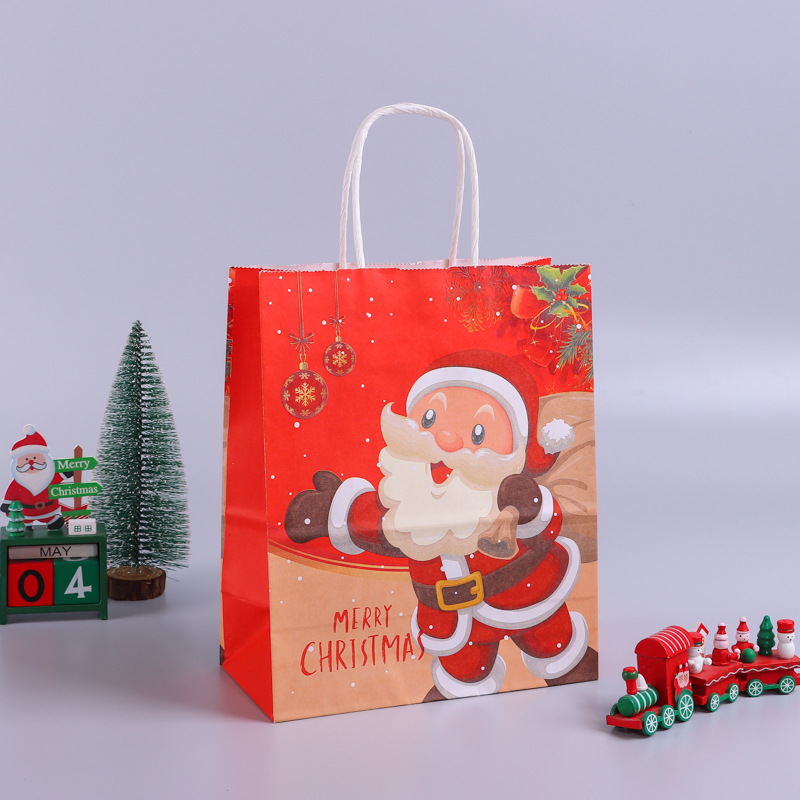 Regalo di Natale Sacchetto di carta Kraft Cartone animato Natale Shopping Regalo feste Borsa imballaggio di caramelle Borsa portatile