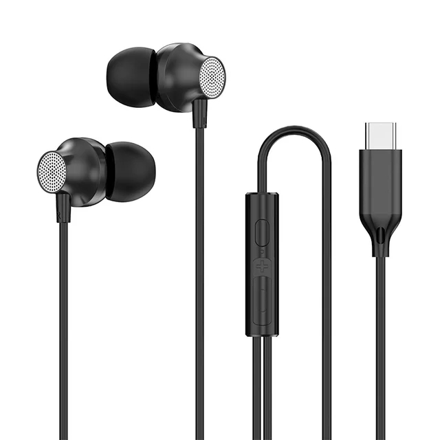 Typ-C 3,5 mm hörlurar trådbundna hörlurar i örat med mic öronskyddssportspelare för smarta telefoner med butikslåda