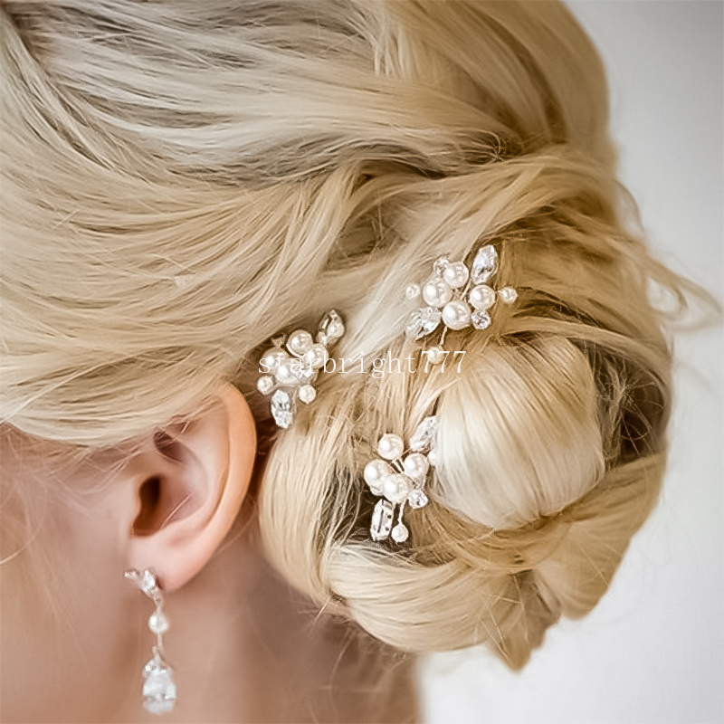 Nya Pearl Flower Hair Pins Forks Clips For Women Crystal Hairpins Bridal Wedding Bride Headpiece Brudtärna Hårtillbehör