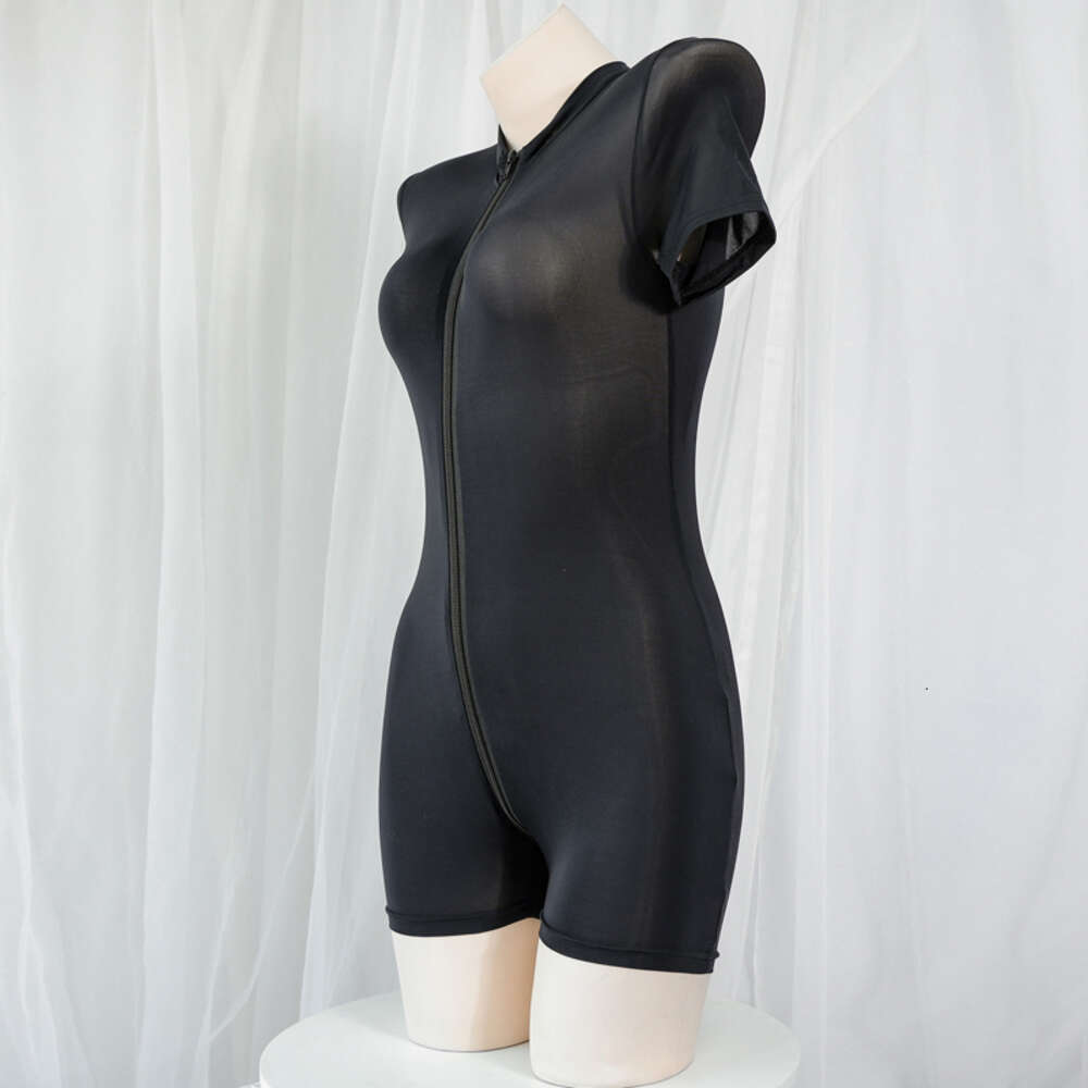 Ani 2022 verão menina preto esportes maiô de uma peça feminino duplo zíper bodysuit roupas de banho trajes cosplay