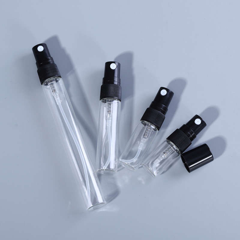 2ml 3ml 5ml 10ml frascos de spray de perfume de vidro óleo essencial líquido tubos de ensaio de amostra vazios frascos transparentes preto branco plástico rolha embalagem cosmética frasco de teste