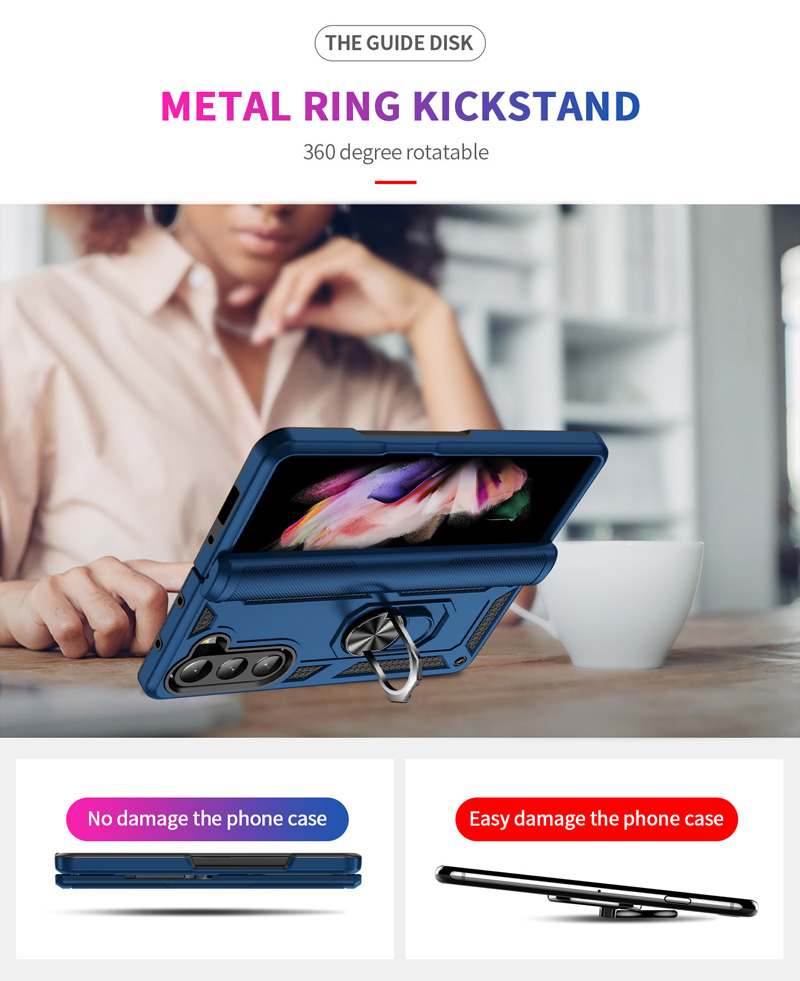 Metalen Ring Magnetische Kickstand mobiele telefoon achterkant 2 in 1 hybride TPU PC Telefoon Case voor samsung galaxy Z Fold 5 5G Case