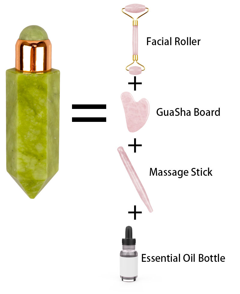 Natural Healing Stone Xiuyan Parfym Bottle Gemstone Roller Ball Parfym Roller Skin Care Tool Energy Rose Quartz Crystal Pillar