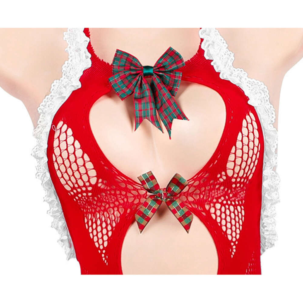 Ani noël lapin fille rouge fourrure résille body uniforme Costume femmes maille creux Pamas Lingerie vêtements de nuit Cosplay cosplay