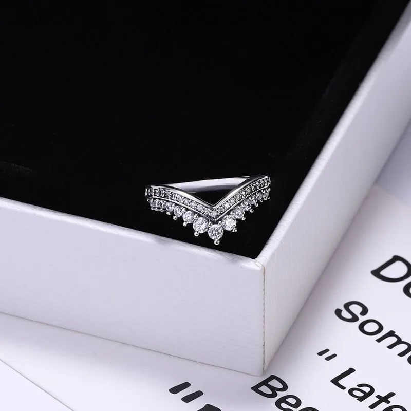 T GG Diamond Princess Ring Set Original Box för 925 Sterling Silver CZ Rings Women Girls Wedding Crown Rings