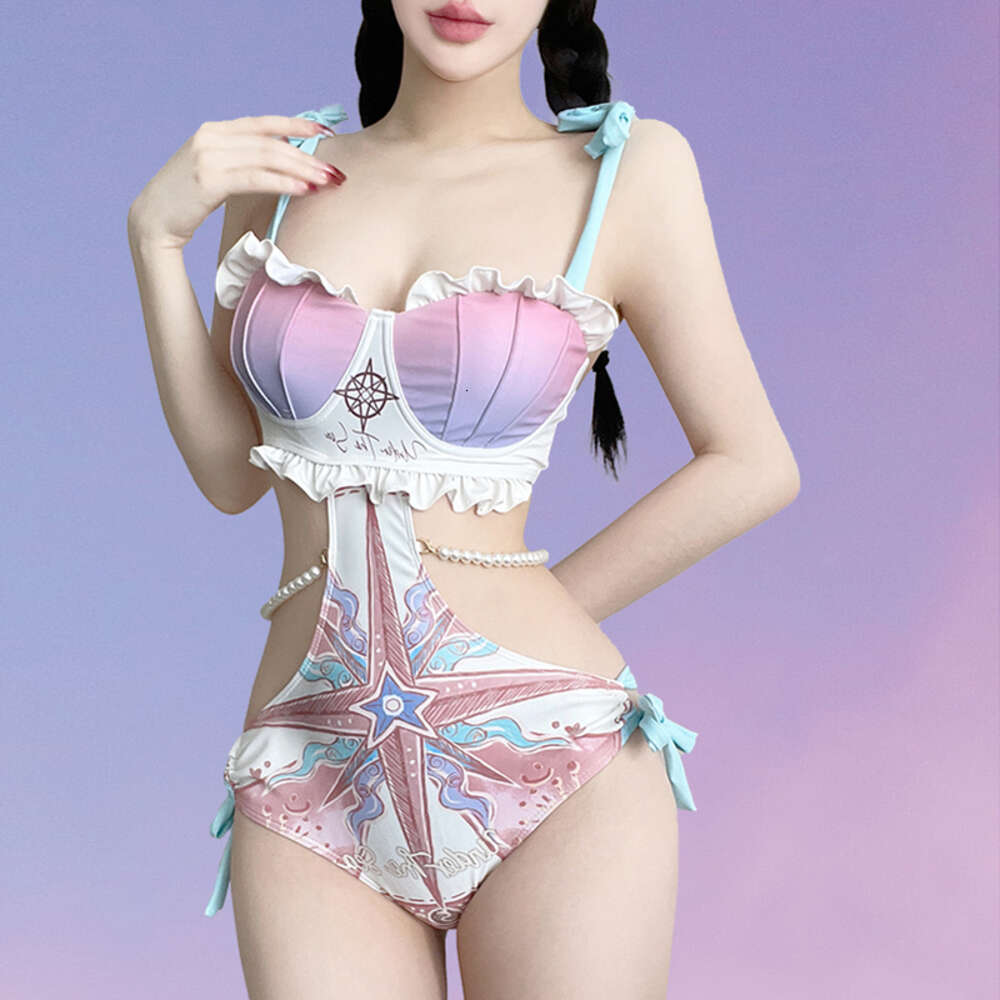 Ani Anime Druck Astrolabe Swimsuiut Body Sommer Strand Farbverlauf Rosa Lila Meerjungfrau Shell Bademode Cosplay Kostüme Cosplay