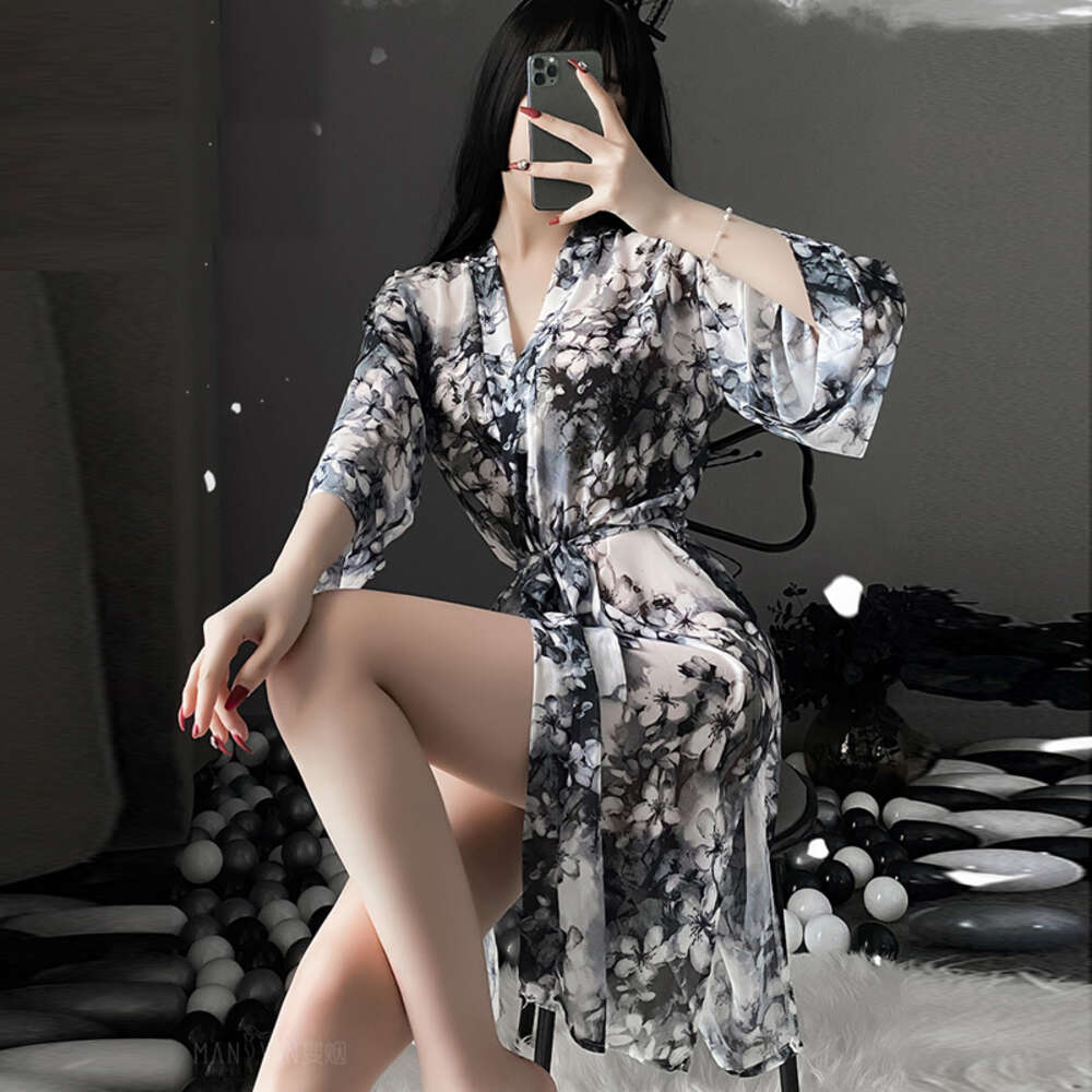 Ani Chinese Ink Painting Bathrobe Costumes Cosplay Summer Chiffon Nightgown Erotic Lingerie Outfit Set cosplay