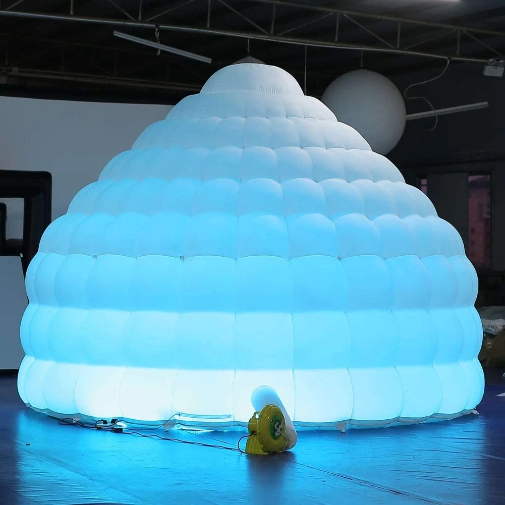 Tenda iglu inflável mongol yurt barraca de bolha de cúpula branca com luzes led casa iglu esquimó para festa ao ar livre com ventilador logotipo de impressão grátis frete aéreo grátis