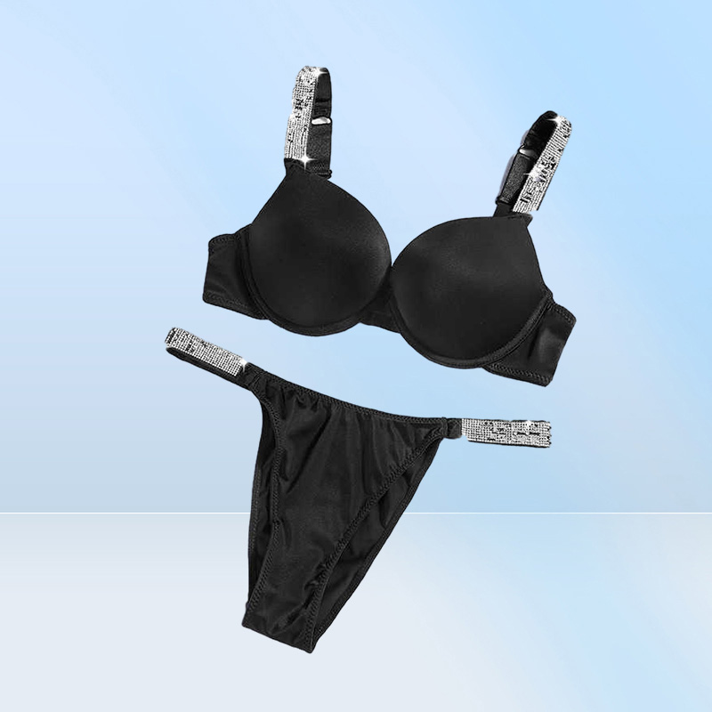 Sexy VS rhine letters underwear women's suit gather girls comfortable bra set rhine lingerie pink Q07053065291