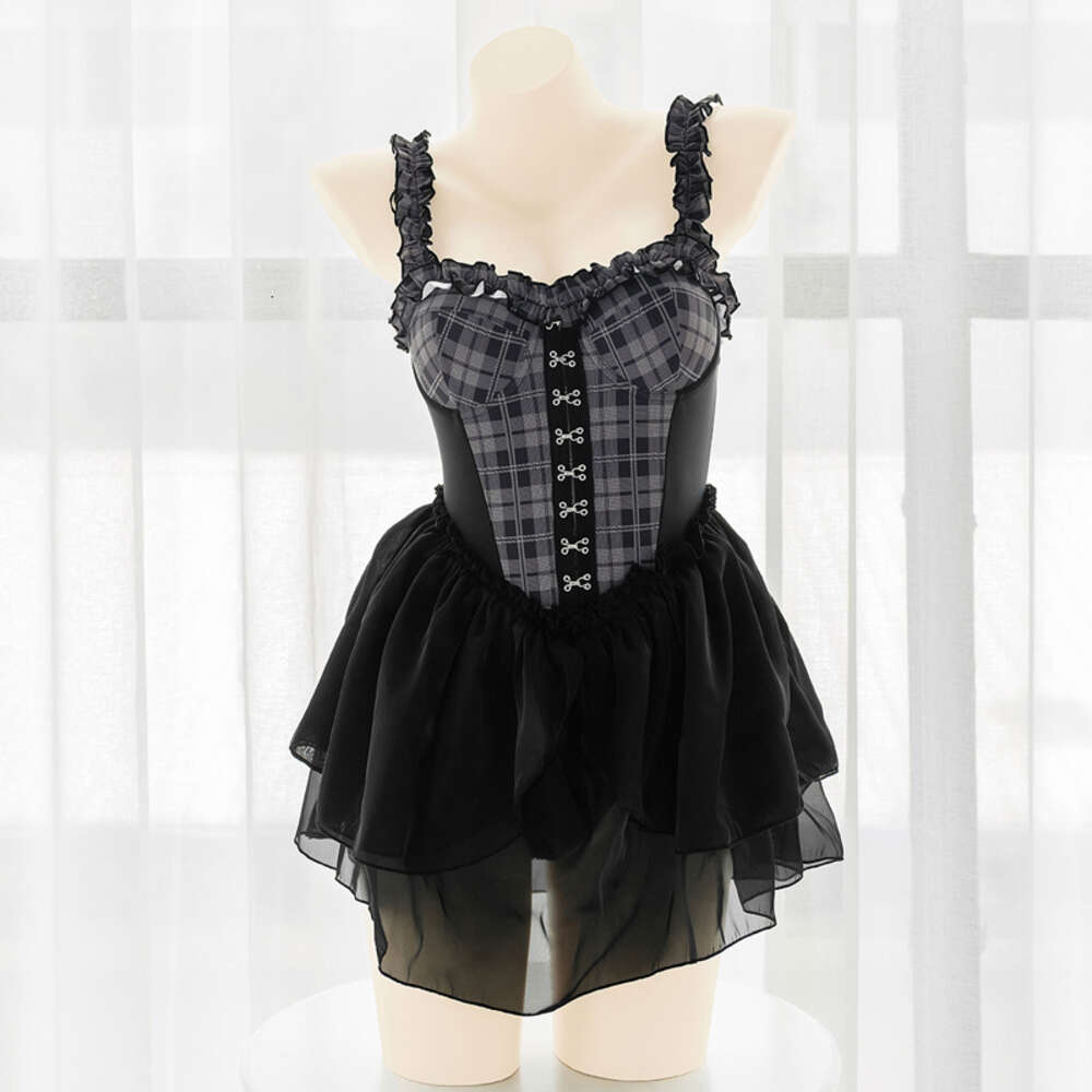 Ani Anime School Student Black Plaid Bodysuit Swimsuit Uniform Costumes Women Pool Party Swimwear Dress Outfit Cosplay cosplay