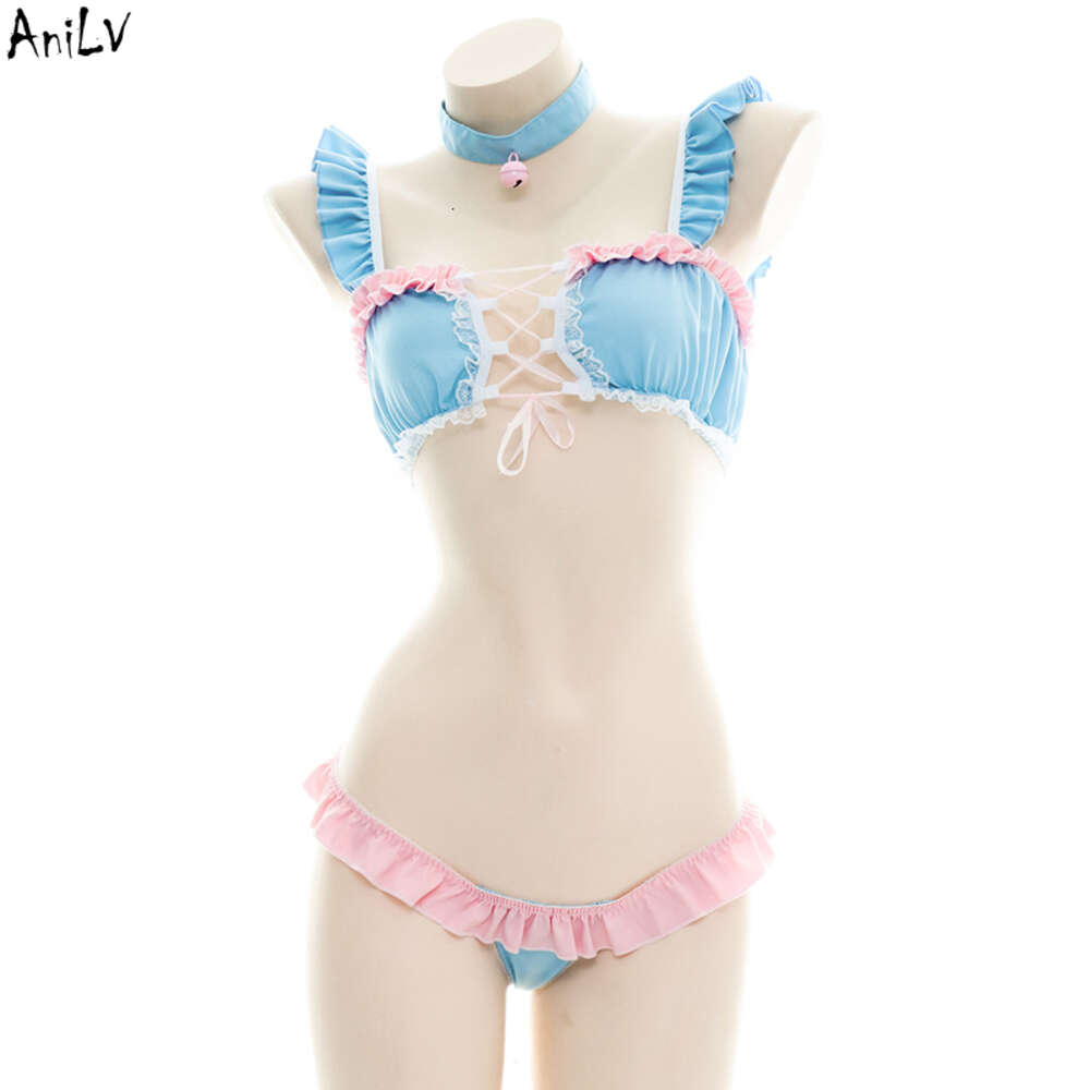 Ani anime Student Lolita Girl Bikini Swimsuit sukumizu kostium klatki piersiowej Pasek Krzyż Bell Lingerie Pamas Mundur Cosplay Cosplay