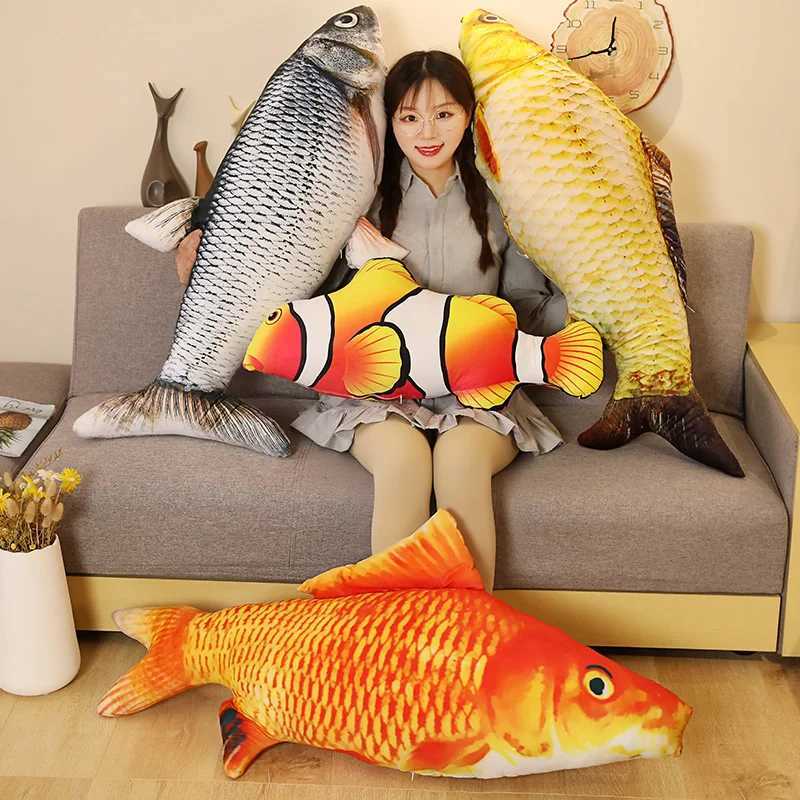Stuffed Plush Animals 40/60cm 3D Simulation Gold Fish Plush Toys Stuffed Soft Animal Carp Plush Pillow Creative Sofa Pillow Cushion Gift Kids ToyL231028