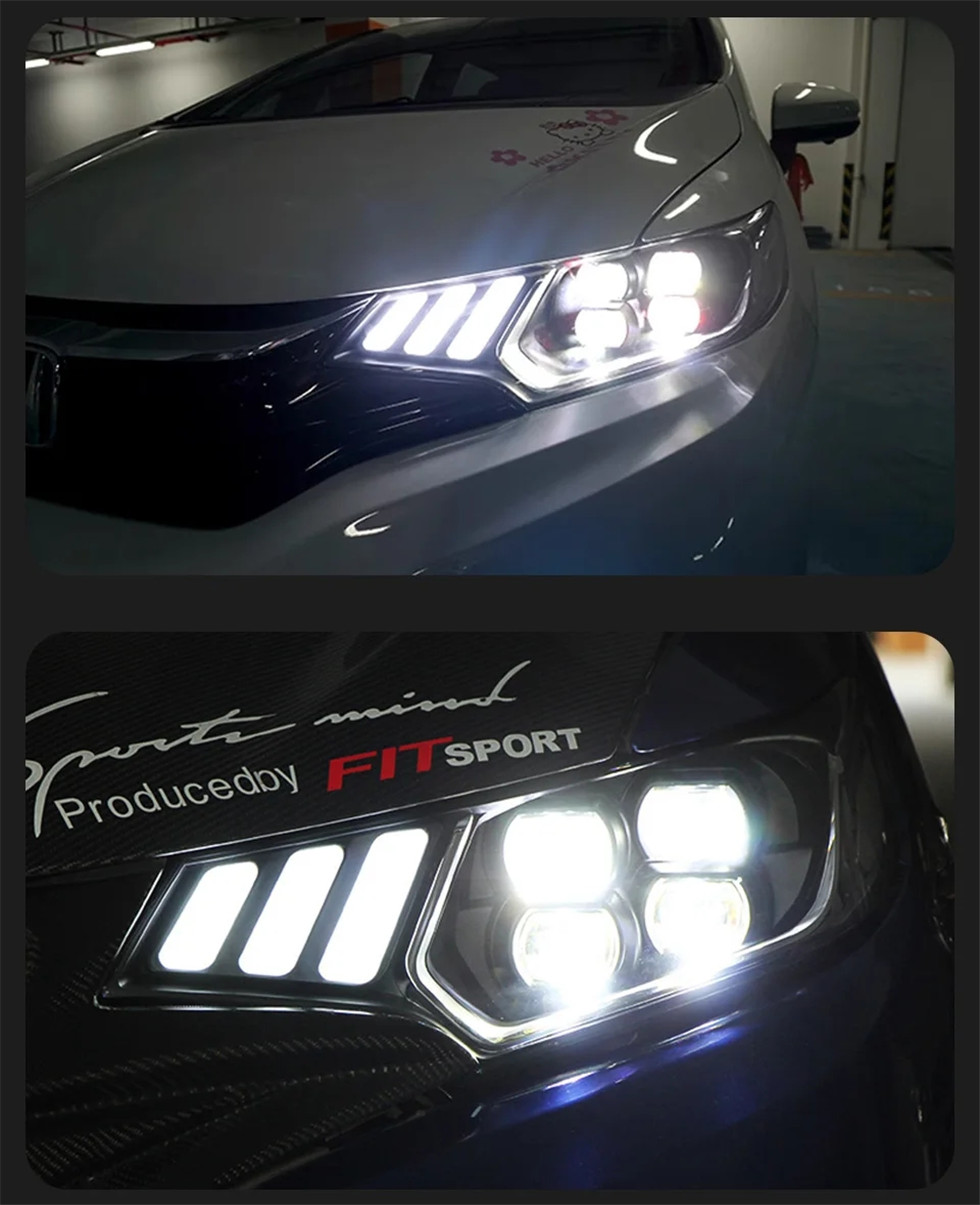 Auto Styling Kopf Lampe Für Honda Fit GK5 Scheinwerfer Jazz 2014-20 20 Mustang stil LED Scheinwerfer DRL dynamische Singal Hohe Abblendlicht