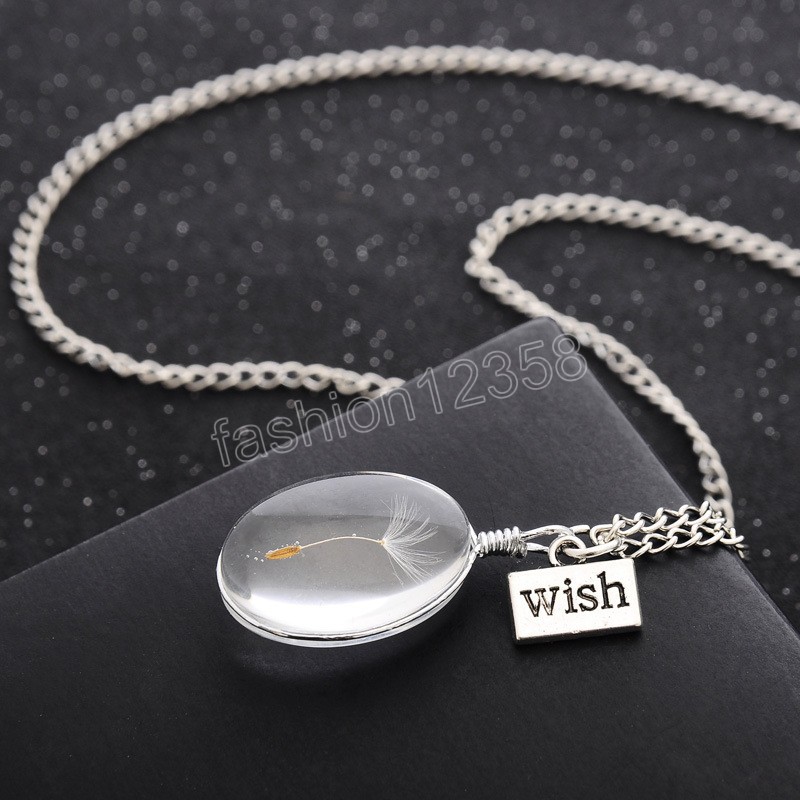 Collier pendentif en cristal ovale de pissenlit à la mode et exquis pour les femmes cadeau d'anniversaire de bijoux de lettre de souhait personnalisé