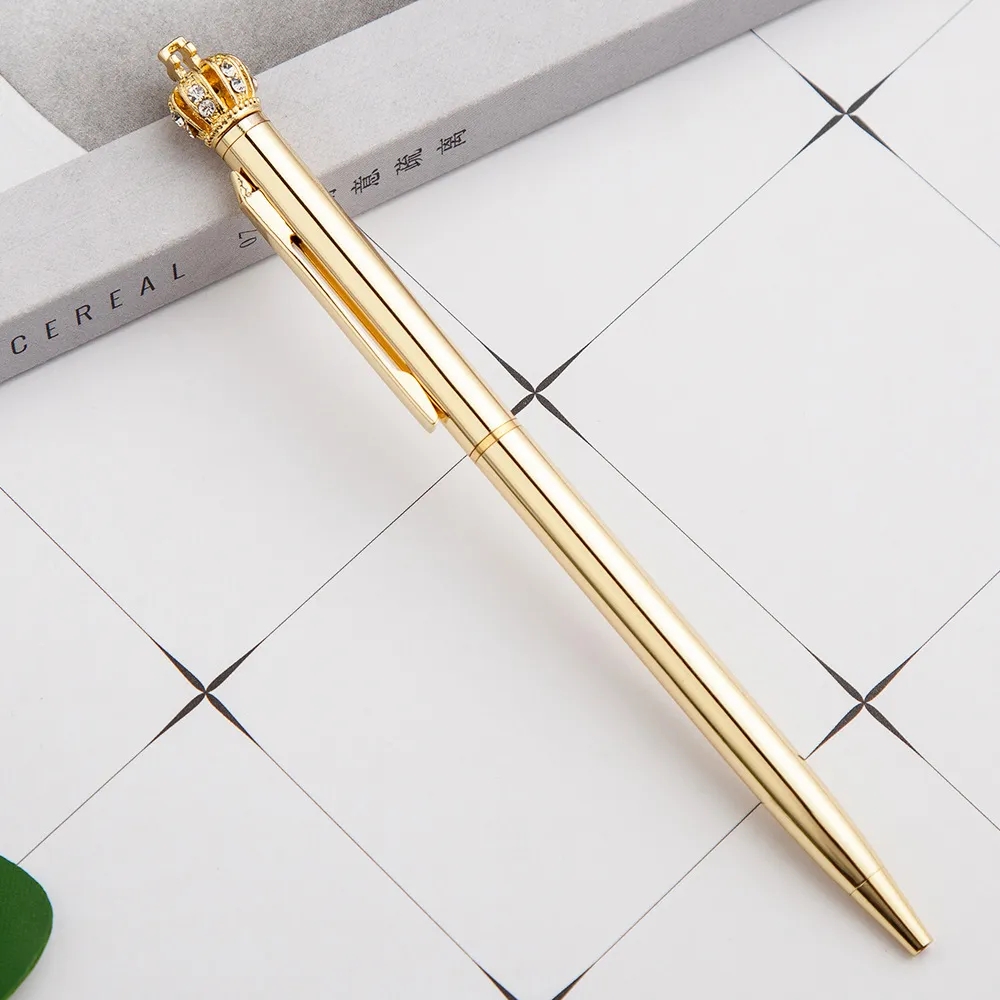 wholesale Creative Design Crown Diamond Ballpoint Pen Metal Ring Roller Ball Pens School Office Supplies Business Pen Student Gift