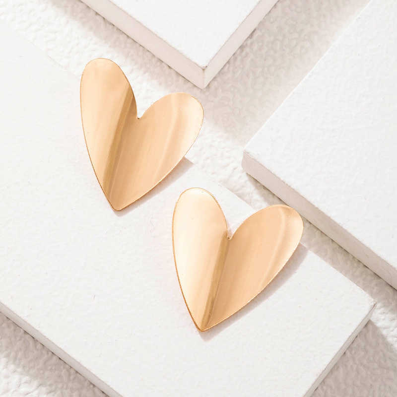 Gold Color Big Heart Stud Earrings For Women Korean Daily Life Minimalist Piercing Ear Fashion Statement Female Jewelry