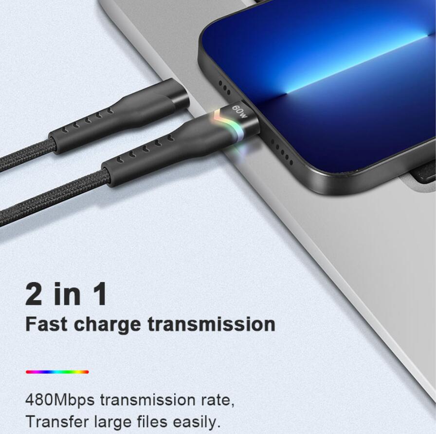 Tipo trançado de nylon c ao cabo c 60w PD Typec cabo 3a cabo de carregamento rápido para 15 Samsung