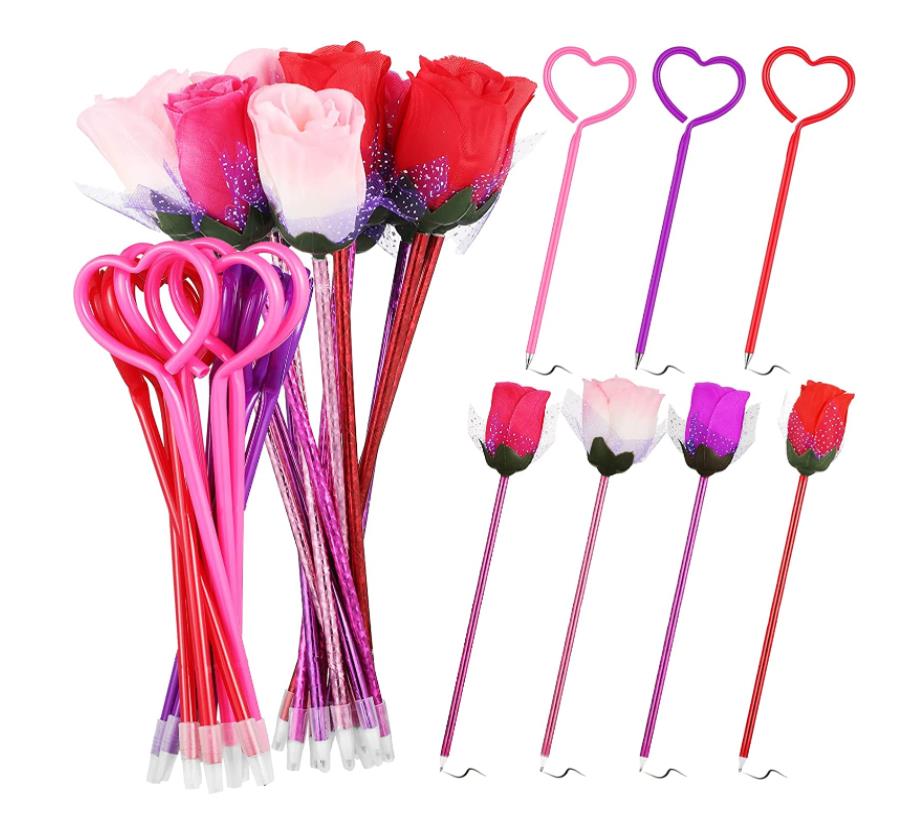 Valentine's Day Rose Ballpoint Pen Artificial Flower Class Stationery Gift Set Student Present Party Favor Goodie Bag Office School Supplies